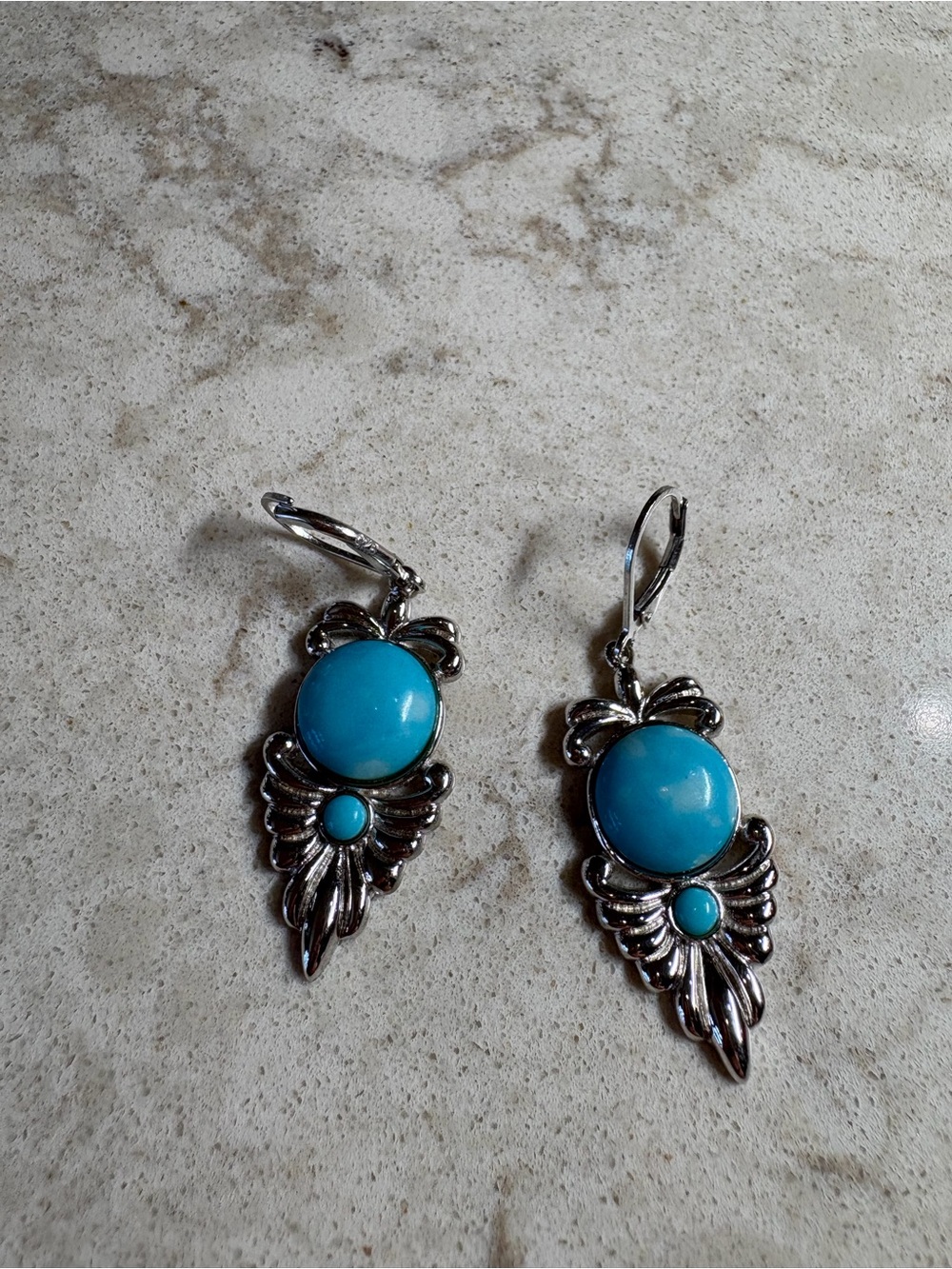 Turquoise sterling  Silver Drop Earrings - Blue Stone Dangle. Item F2